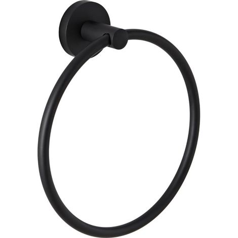 Milano Nero Round Wall Mounted Bathroom Towel Ring Holder - Black (1/5)