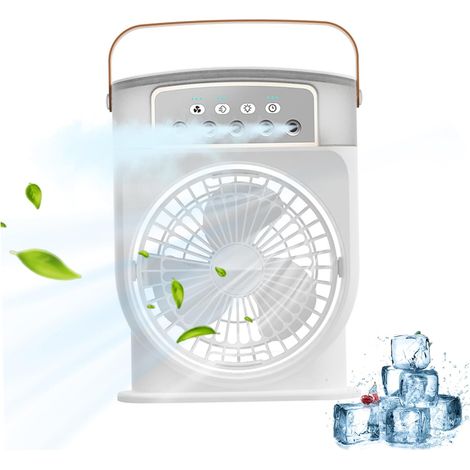 Portable air cooler, evaporative fan with 3 fans, mini desk fan with misting function and night light, white (1/5)