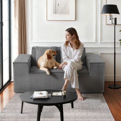 Petit Canapé 2 Places, Causeuse de Salon de 160 cm, en Velours Côtelé, avec Ressorts Ensachés, Coussins Moelleux et Siège Confortable, Meuble pour Chambre Maison, Bureau ou Appartement, Gris (1/5)