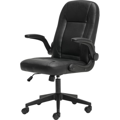Ergonomic Office Computer Chair PU Leather Swivel Recliner with Flip-Up Armrests