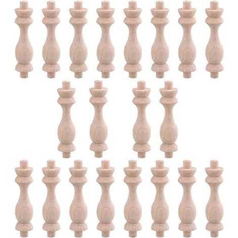 Lot de 20 balustres artisanaux en bois de hêtre brut (7,6 x 1,8 cm) pour la décoration de la maison ou du restaurant. (1/5)