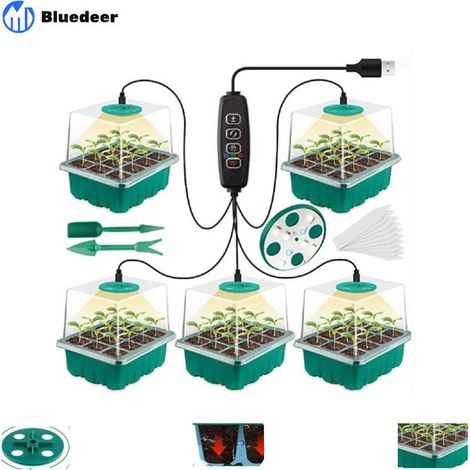 Nouveau 5 pièces kit Mini Serre pour Plantes, avec lumière Solaire à Spectre Complet, boîte de Culture pour Serre d'intérieur avec Couvercle et évents, 10 étiquettes, 2 Outils (1/5)