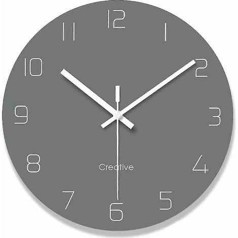 Moderne Wanduhr im modernen Design, rund mit Ziffern, geräuschlos ohne Ticken, dekoratives Glas für das Wohnzimmer, 30 cm, grau, zum Aufhängen an der Wand. (1/5)