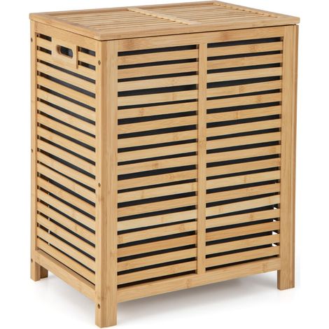 Cesta para ropa sucia 80 litros 50 x 35 x 62 cm con bolsa de forro extraíble y tapa de bambú natural 200012968
