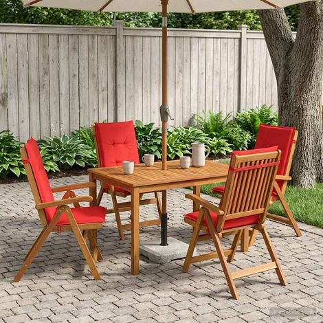vidaXL 5-Piece Garden Dining Set 4 plaza Rojo Madera de Acacia Sólida (1/5)