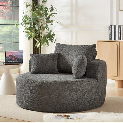 Fauteuil modulable gris en chenille sans montage avec coussin cylindrique (1/5)