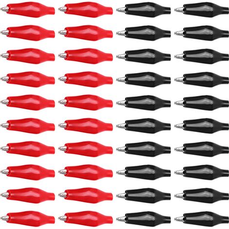 Pince crocodile à poignée unique, rouge et noire, 25.010, pince de test gainée de plastique métallisé, pince accessoire de charge (vendue par paires de 20). (1/5)