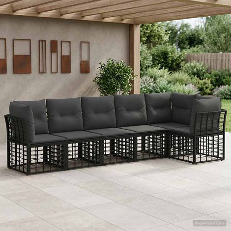 vidaXL  Outdoor Sofa Set  6 pcs Black Poly Rattan