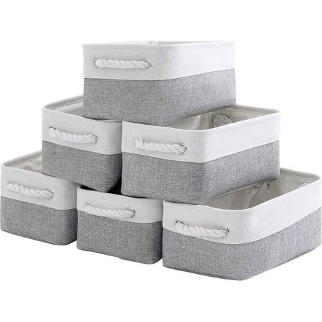 ensemble de rangement pour paniers-petit-6morceau11,8 x 7,8 x 5,2Pouce, avec poignée en corde de coton, pliable (beige)