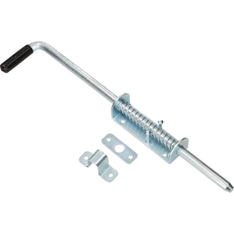 Verrou Porte Extérieur - Verrou Portail - Acier Galvanisé - 420 mm - Argent - Loquet à Ressort - Poignée Caoutchouc - Résistant Intempéries - Sécurité Renforcée (1/5)