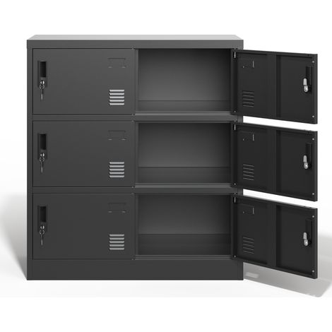 Armario metálico de 6 puertas con cerradura y portatarjeta, negro, 90 x 40 x 100 cm, MODENUIT (1/5)
