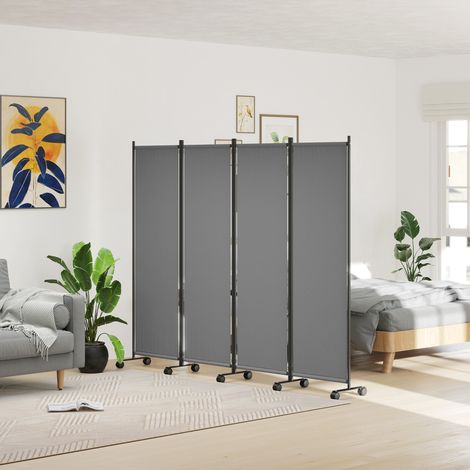Paravent pliable 4 panneaux avec roulettes pour intérieur et extérieur. 221 x 50 x 172 cm. Gris foncé. (1/5)