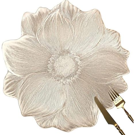 Lot de 6 sets de table ronds 39cm vinyle métallisé fleur lotus mariage (1/5)