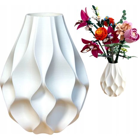 Vaso Lego per fiori, erba artificiale, decorativo, moderno, bianco, 17 cm (1/5)