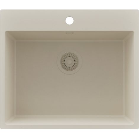 PRIMAGRAN Evier Cuisine en Granit 58x50cm,Lavabo 1 bac + Kit de Vidage, Évier à Encastrer au meuble 60cm - Riga, Beige
