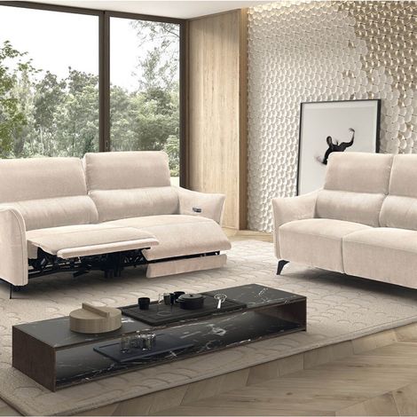 Ensemble Canapé relax électrique + canapé fixe tissu Waterproof Beige - BURGOS (1/5)