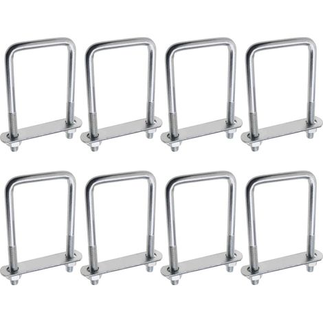 8pcs Boulons en U Carrés Polyvalents avec Supports Plaque et d'écrou Boulons de Remorque Toit 20x60x120mm Filetage M10 Argent (1/5)