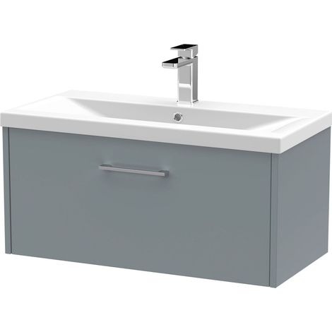 Winshill Contemporary 1 Drawer Wall Hung Vanity Unit with Mid-Edge Basin, Grey, 800mm