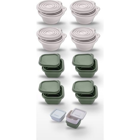 Set 8 Boites à Snacks Pliables en Silicone Blanc et Vert, et 3 boîtes à sauce Fackelmann Storage (1/5)