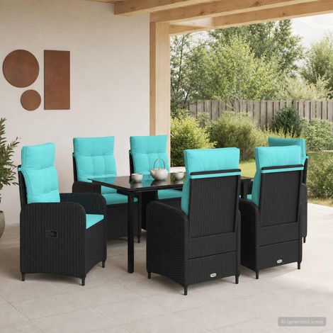 vidaXL Ensemble de salle à manger pour jardin 7 pc Noir et turquoise (1/5)