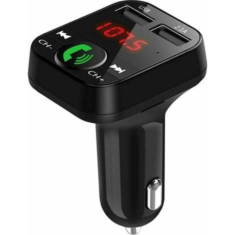 Transmetteur FM Bluetooth voiture, kit mains libres avec chargeur rapide allume-cigare, double ports USB, lecteur MP3 sans fil compatible carte TF et clé USB (1/5)