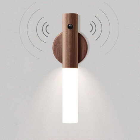 Luminaire Applique Murale Bois Batterie LED Veilleuse Enfant Sans Fil Détecteur de Mouvement Portable Vintage Lampe de Placard USB Rechargeable Lampe de Nuit Magnétique Eclairage de Chevet (1/4)