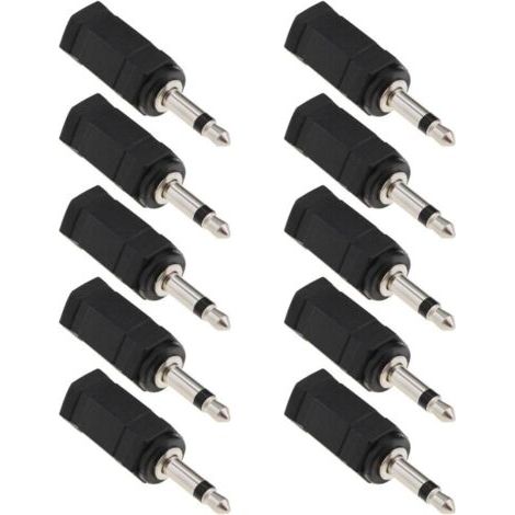 Lot de 10 adaptateurs mono 3,5 mm vers stéréo femelle vers mâle 2 en 1 pour casque de téléphone portable, casque d'ordinateur (noir) (1/4)