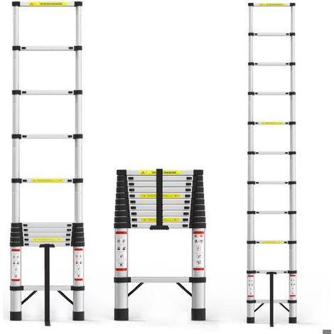 Scala telescopica di 3,2 metri con pedali antiscivolo a 11 livelli e una capacità di carico di 150 kg.