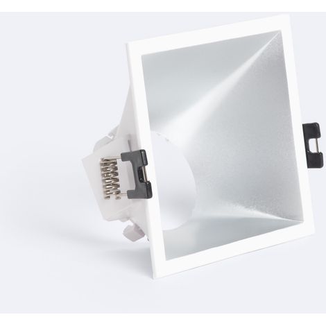 Aro Downlight Cuadrado 45º Bajo UGR para Bombilla LED GU10 / GU5.3 Corte 85 x 85 mm Blanco / Plateado