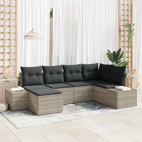Garden Sofa Set with Cushion 6 pcs Light Grey Poly Rattan vidaXL (1/5)