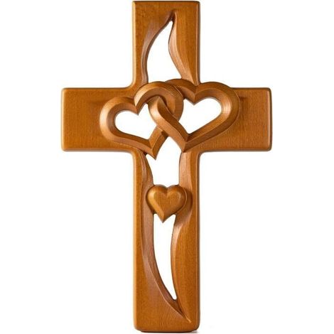 Croix en Bois Sculptée - Artisanal - Marron - Décoration murale (1/4)