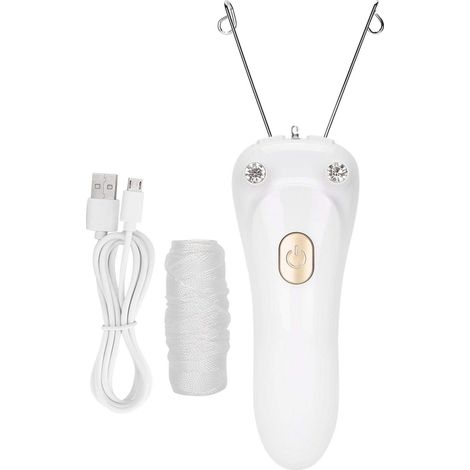 【𝐏𝐫𝐨𝐦𝐨𝐭𝐢𝐨𝐧 𝐝𝐞 𝐏â𝐪𝐮𝐞𝐬】 Épilateur de Filetage, épilateur électrique avec épilateur de Fil de Coton de Chargement USB pour Femmes (hôte + Fil de Coton + câble USB)(Or)