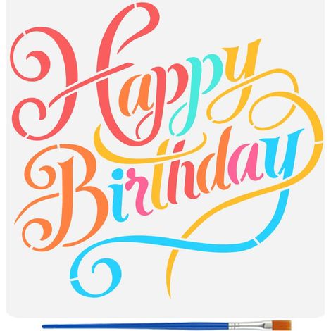 Pochoir Joyeux Anniversaire à Peindre Au Pinceau 30x30cm Modèle Réutilisable de Célébration D'Anniversaire Pochoir à Motifs de Mots Creux Modèle à Thème Quotidien pour la Décoration (1/5)