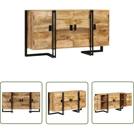 The Living Store Buffet Bois de manguier massif 150x40x80 cm - Buffet En Bois - Meuble De Rangement - Mobilier Intérieur - Buffet Design - Buffet Moderne (1/5)