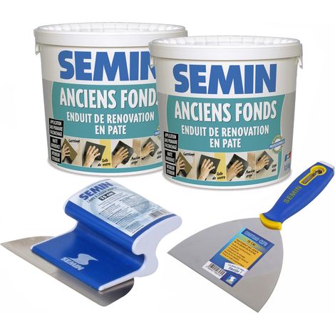 Lot de 2 enduits de rénovation pour les supports irréguliers Anciens Fonds Semin - intérieur/extérieur - seau de 1,5 kg, un couteau à enduire - 15 cm et une lame CE 78 pour enduire et lisser - 15 cm (1/5)