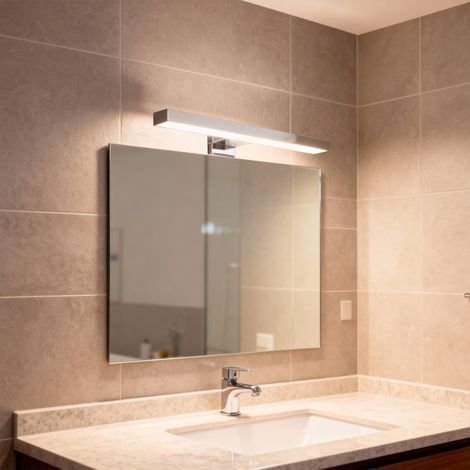 Applique LED 30 cm Da 5.4 Watt in ABS Cromato Luce Fredda 6000K IP44 Installazione su Bordo Specchio Illuminazione Uniforme Anti Riflesso Per Bagno Moderno e Zona Lavabo Design Elegante Argento - Misu