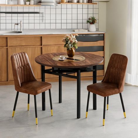 Ensemble table ronde bois et métal avec 2 chaises (1/5)