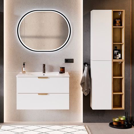 Mueble lavabo 80cm individual con pedestal Oria Blanco mate (1/5)