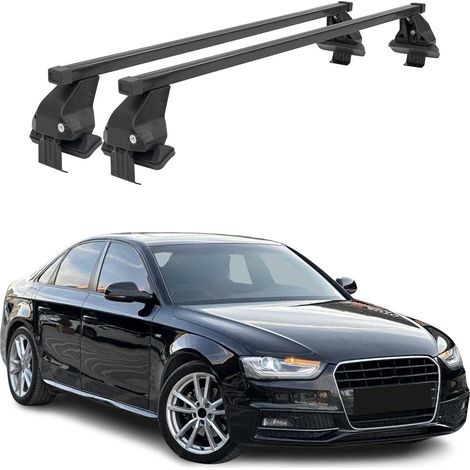 OMAC Barres de toit transversales en acier pour Audi A4 B8 Berline 2008-2012 Pere-FL – Antivol inclus – Testées City Crash – DIN 75302:2019 – ISO/PAS 11154:2006 – Charge max 50 kg Noir (1/5)