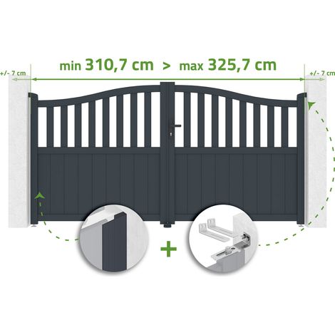 Verstellbares Schwingtor, 3 m breit, MEIJE, 160 cm hoch, graues Aluminium