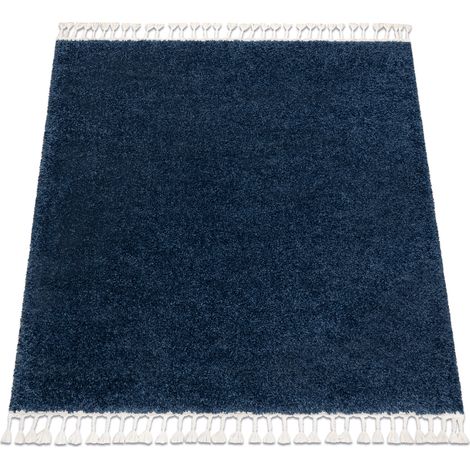 Alfombra BERBER cuadrado 9000 azul oscuro Franjas Bereber Marroquí Shaggy blue 160x160 cm