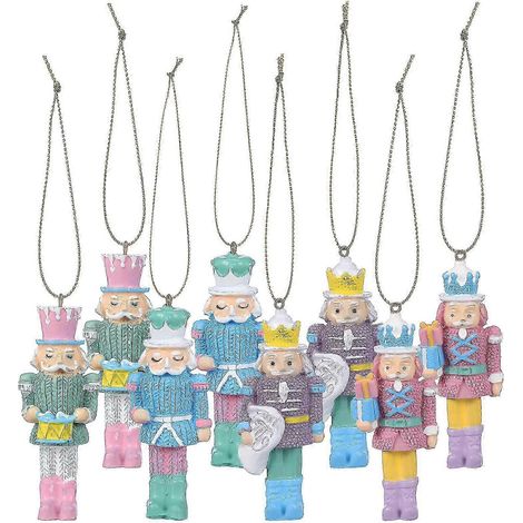 Lot de 8 décorations Casse-Noisette, mini soldats Casse-Noisette en bois, figurines à suspendre, décorations de Noël (1/4)