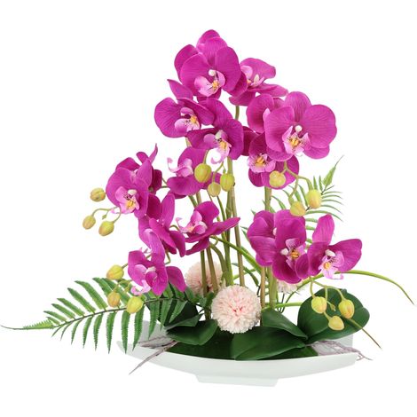 Flair Flower Orchidée Artificielle 52 cm dans Un Bol en céramique - Orchidée Artificielle Phalaenopsis avec Pot - Décoration de Mariage - Papillon - Fleur décorative en Soie - Arrangements Floraux - (1/3)
