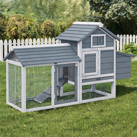 Poulailler gris en bois de sapin 382,3 x 137,2 x 221 cm (1/5)
