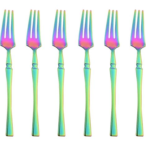 (Coloré, 6 pièces) Petites fourchettes à fruits en acier inoxydable, vaisselle de cuisine