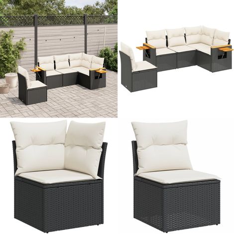 5-tlg. Garten-Sofagarnitur mit Kissen Schwarz Poly Rattan - Gartensorgsatz - Gartenmöbelset - PE-Rattan Möbel - Outdoor Lounge Set - Balkonmöbel - Home & Living (1/5)