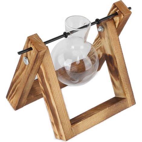 Terrarium pour plantes avec support en bois, vase en verre, pot de fleurs de bureau en verre pour la décoration de la maison ou du bureau (cadre en bois, 1 bouteille) (1/5)