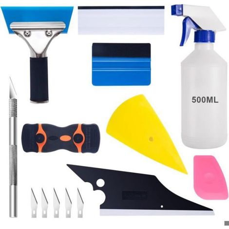 Kit 9 pièces Outils application film teinté, Raclette caoutchouc, Grattoir angle, Pulvérisateur 500ml, pour vitres voiture (1/3)