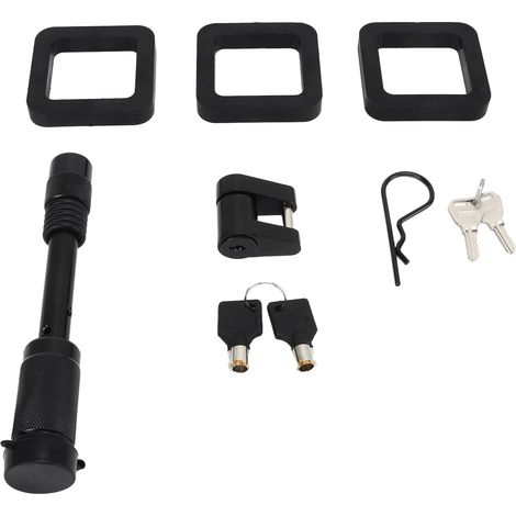 Kit anti-vol attache remorque acier noir 5/8in goupille verrouillage 1/4in loquet sellette avec 3 tampons silencieux 2in pour camping-car camion utilitaire VR (1/5)