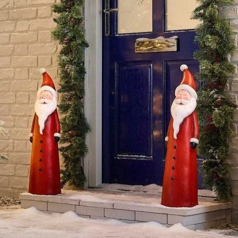 Statue Santa Et Bonhomme De Neige - 31 Cm - Résine Ressemblant Au Bois - Décoration Intérieure Et Extérieure Pour Noël - Lot De 1 (1/5)